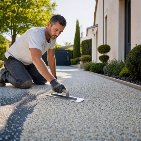 Finition &agrave; la taloche pour une all&eacute;e de jardin ou carrossable durable &agrave; Metz